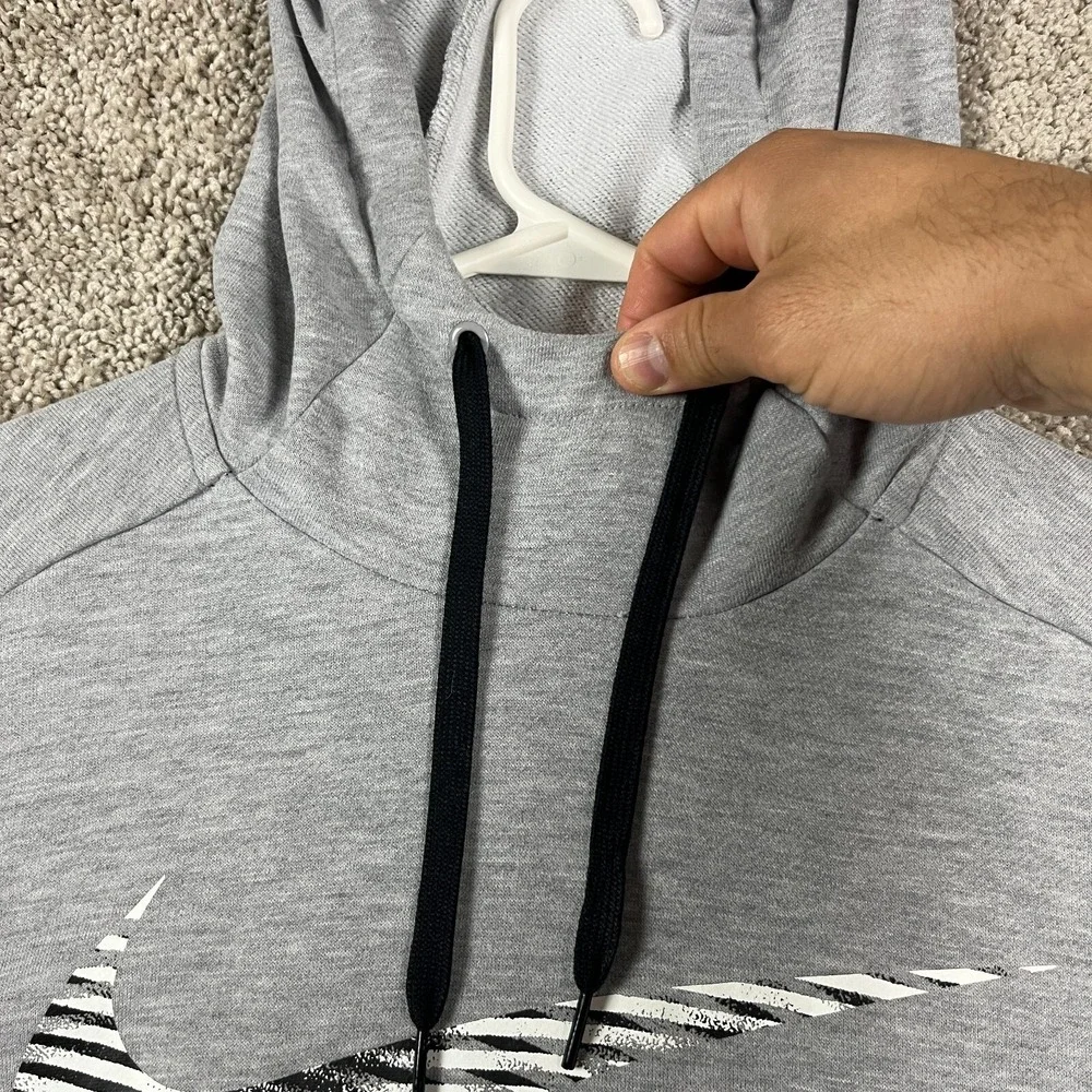 Nike Hoodie Dri-Fit Mens S Swoosh Gray High Neck Therma Drawstring‎ Logo